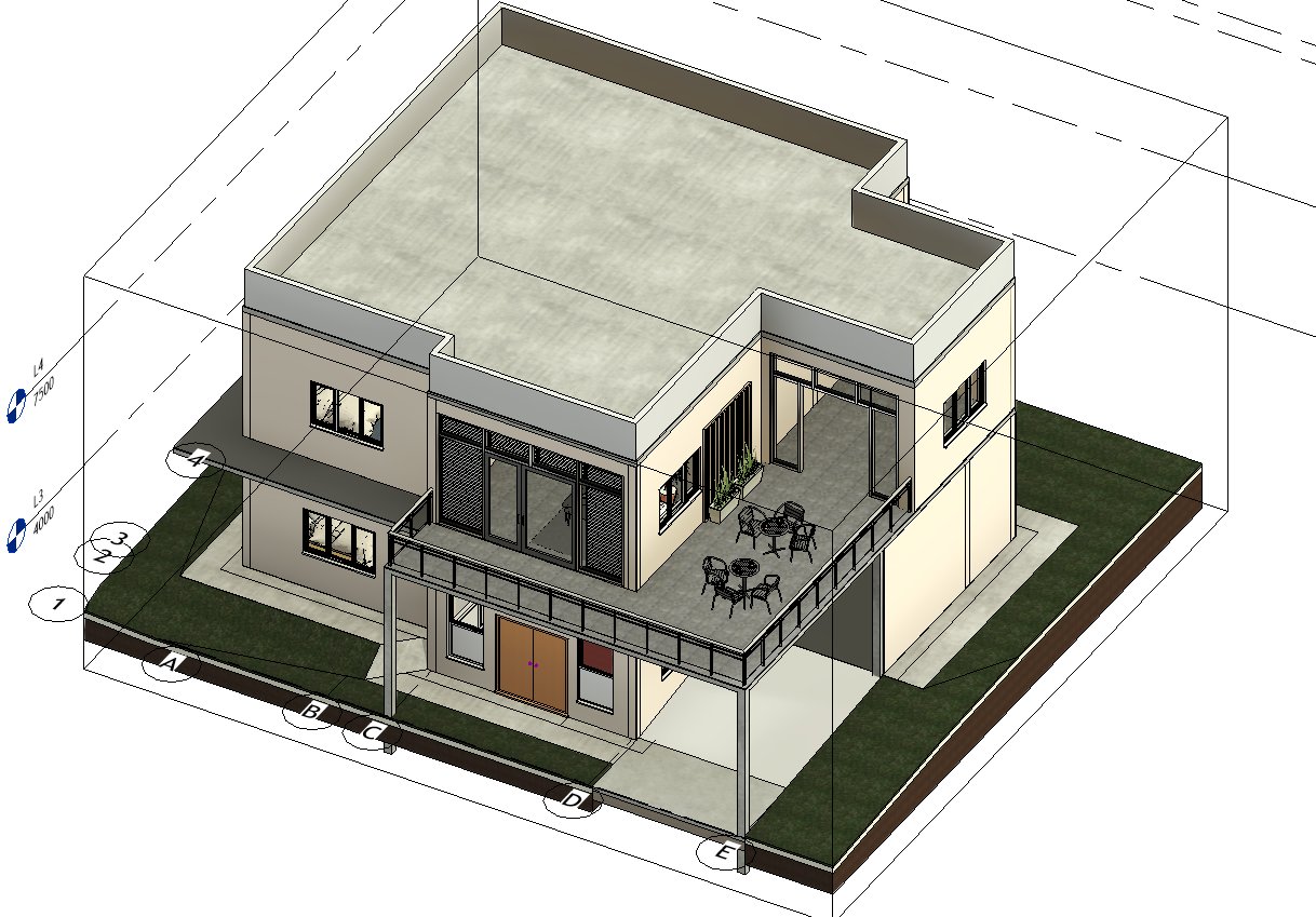 2-Storey Residential BIM Model — Side Elevation View, Autodesk Revit