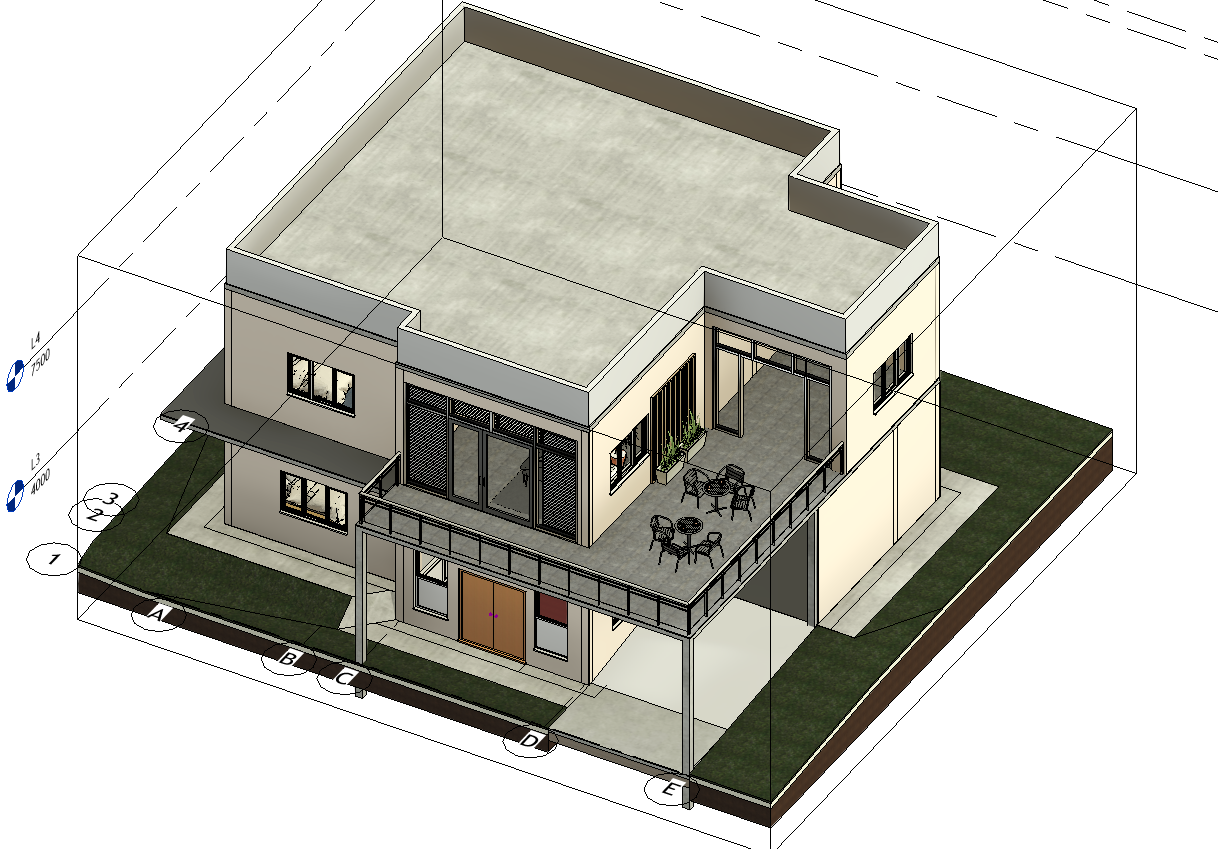 2-Storey Residential BIM Model — Side Elevation View, Autodesk Revit